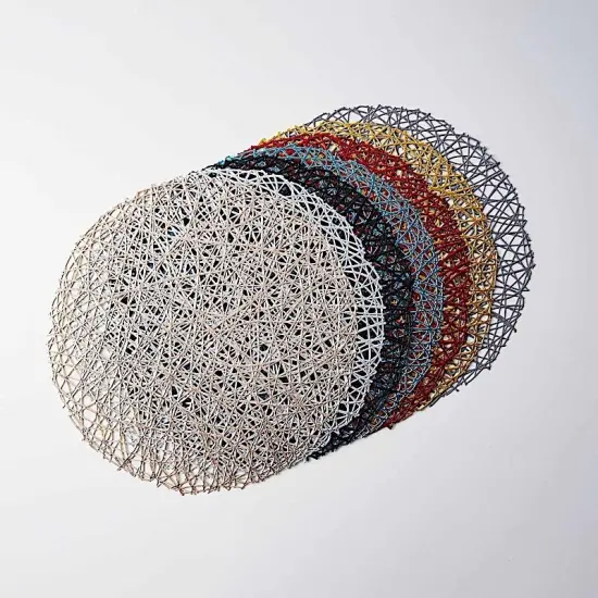 6 pcs 15" wide Round Vinyl String Placemats Silver {3}