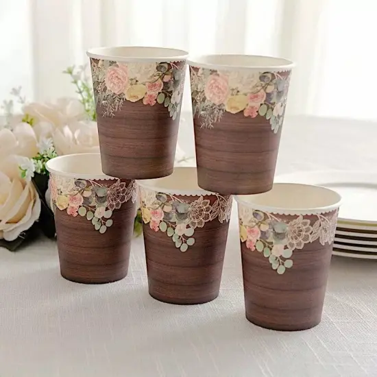 24 Brown Rustic Wood Print Paper Cups {2}