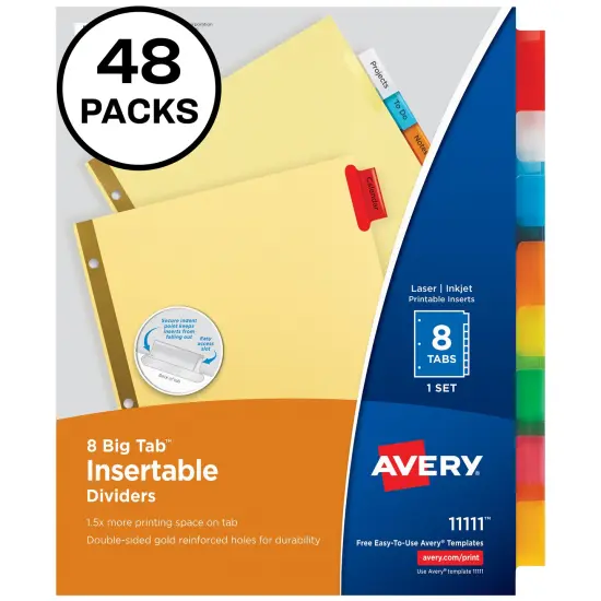 Avery Big Tab Insertable Dividers, Buff Paper, Multicolor Tabs, 8-Tab Set (11111) - 48 Pack {1}
