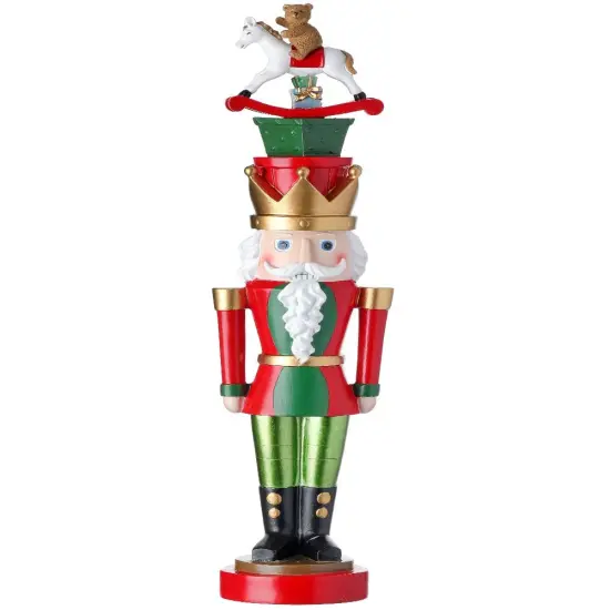 20" Resin Nutcracker with Gifts and Rocking Horse: Festive Christmas Decoration with Charming Details {1}