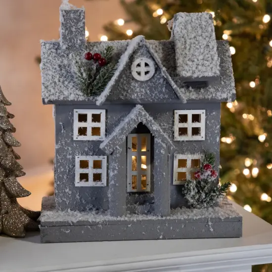 Northlight Lighted Snowy House Christmas Decoration - 11" - Gray White {1}