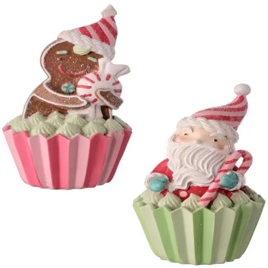 5.5" Resin Gingerbread Cupcake Ornaments &ndash; Set of 2 Assorted Christmas Decor {1}