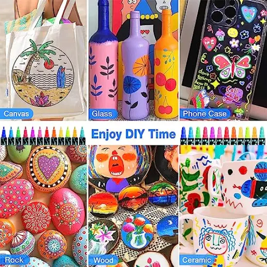 12 Colors Acrylic Paint Pens,Paint Markers Dual Tip for Wood, Canvas, Stone, Rock Painting, Glass, Ceramic Surfaces,DIY Crafts Making Art Supplies {3}