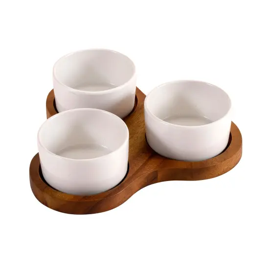 Triangular Serving Set with 3 Ceramic Dishes White {1}