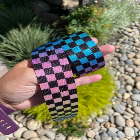 Bright Rainbow Ombr&eacute; Check 1.5&rdquo; Seatbelt Webbing {1}