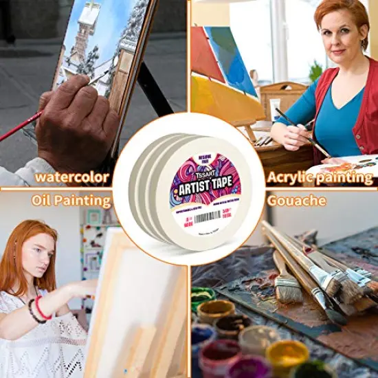 3 Pack White Artist Tape - Masking Artists Tape for Drafting Art Watercolor Painting Canvas Framing - Acid Free 0.6inch Wide 540FT Long Total {4}