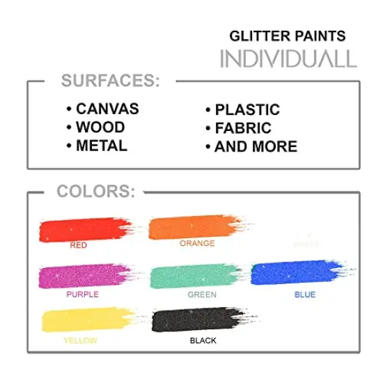 Set of 8 Glitter Paint - Sparkly, 20mL Acrylic Paints with Metallic Shimmer - Art Supplies for Canvas, Paper, Wood, Metal and Plastic - Gifts for Artists {1}