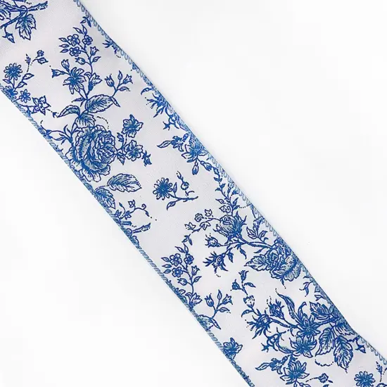 Designer’s Shop Rose Floral wired edge ribbon, 2.5” x 10 yard, Holiday and Wedding Ribbons Blue {3}