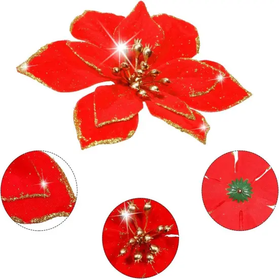 Kitcheniva Christmas Flowers With DIY Glitter Hanging Ornaments 10 Pcs Red {1}