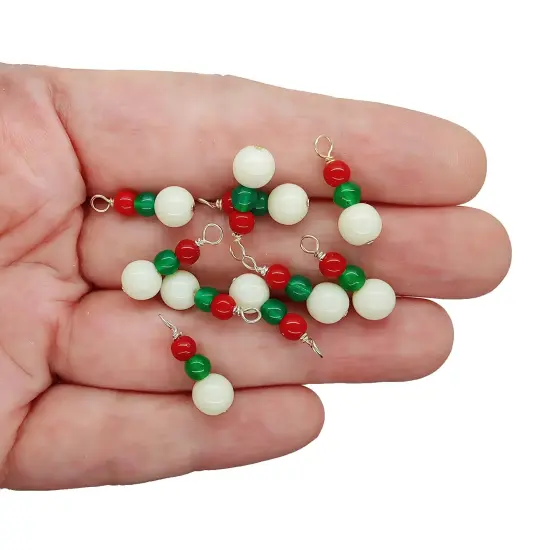 Cute Ornaments for Miniature Christmas Tree, 8 pieces, Red White & Green Glass Baubles, Adorabilities {2}