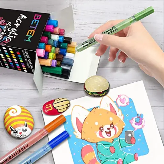 36 Colors Acrylic Paint Markers Paint Pens , Betem Premium Medium Tip Acrylic Paint Pens for Wood, Canvas, Stone, Rock Painting, Glass, Ceramic Surfaces, DIY Crafts Making Art Supplies {3}