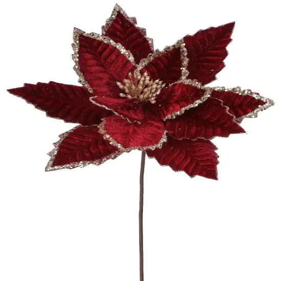 24" Burgundy Bead/Sequin Edge Poinsettia Stem - Elegant Christmas Floral Decoration {1}