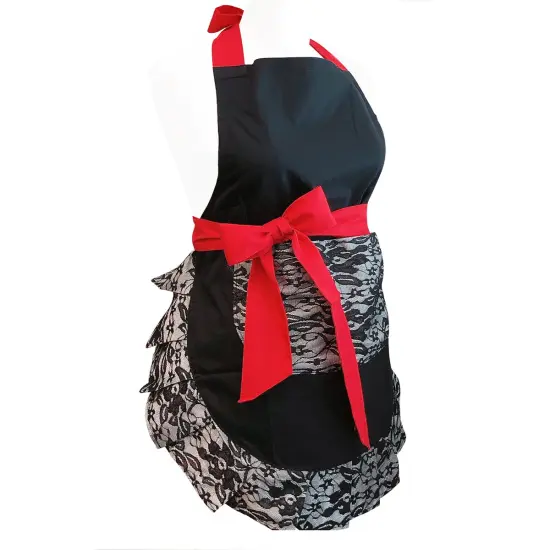 Wrapables Classic Vintage Apron, Stylish Cooking Apron, Mysterious Black Lace {2}