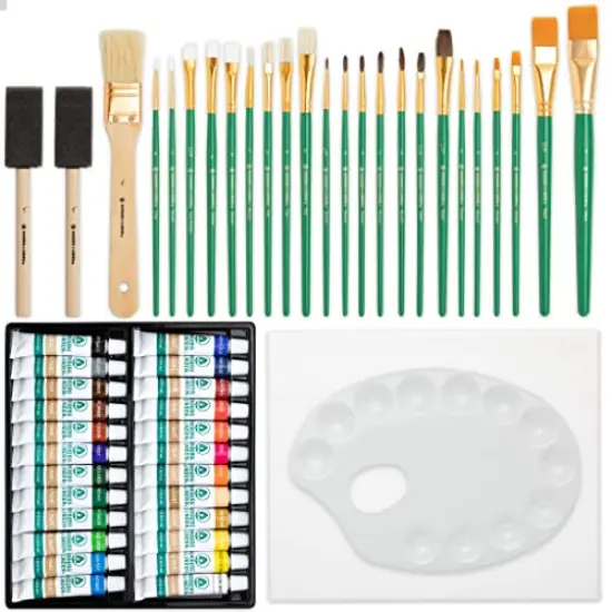 XXL Oil Paint Set - 24 Paints, 25 Brushes, 1 Canvas, and Art Palette - Oil Painting Supplies for Kids and Adults, Paint Supplies {5}