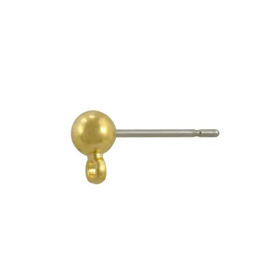 JewelrySupply 4mm Ball Posts with Closed Ring Gold Plate Surgical Stainless Steel Post (2-Pcs) {3}