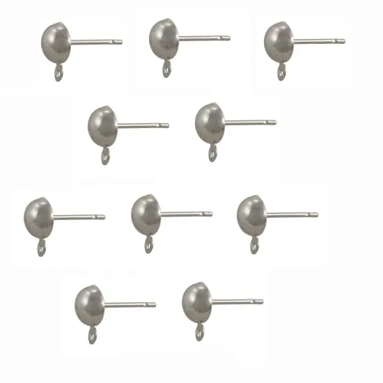 JewelrySupply Ball Post with Ring 6mm Silver Plated Surgical Stainless Steel Post (Package of 10) {1}