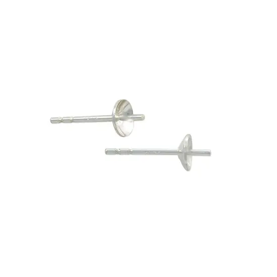 JewelrySupply Sterling Silver Pearl Posts with 4mm Cup (1 Pair of Sterling Silver Pearl Post Earrings) {1}