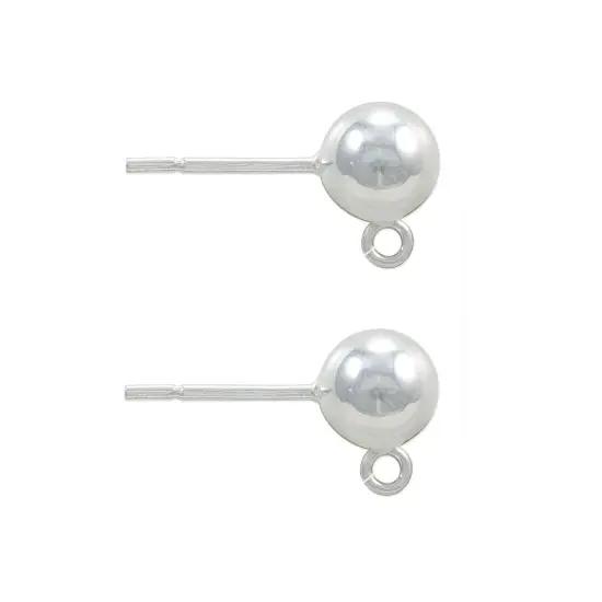 JewelrySupply Sterling Silver 5.6mm Ball Post Earrings with Open Ring (1 Pair of Sterling Silver Earrings) {1}