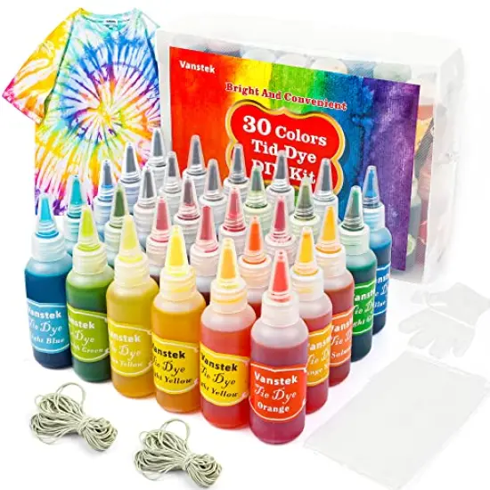 30 Colors Tie Dye Kit, Tie Dye Shirt Fabric Dye for Women, Kids, Men, with Rubber Bands, Gloves, Plastic Film and Table Covers for Family Friends Groups Party Supplies {1}