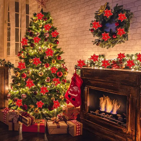 Kitcheniva Christmas Flowers With DIY Glitter Hanging Ornaments 10 Pcs Silver {3}