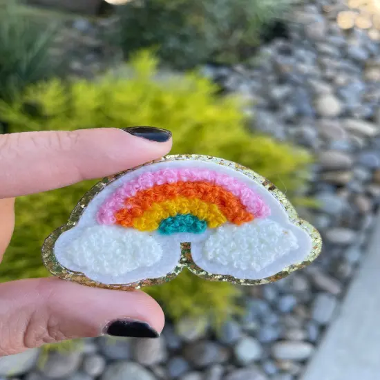 Small Rainbow Glitter Chenille Patch (iron on) {1}