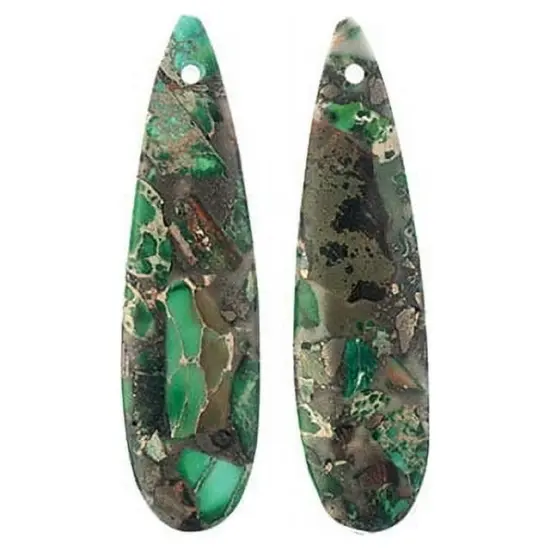 Earth's Jewels Semi-Precious 12x46mm Synthetic Imperial Jasper Green Teardrop Pendants, 2pcs {2}