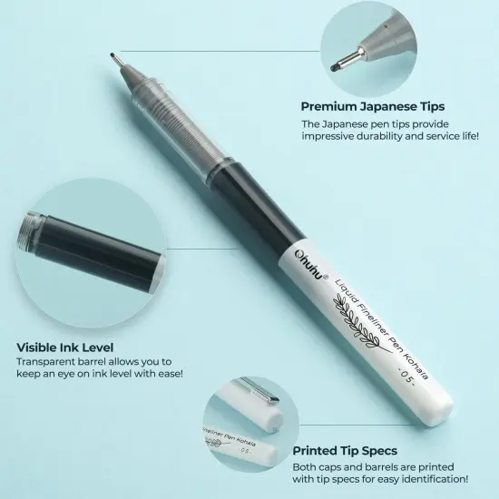 Ohuhu Liquid Fineliner Drawing Pens: 9 Sizes Liquid Fineliner Pens Pigment Black Ink Micro Pens Assorted Point Sizes Smooth Writing for Drawing Sketching Journaling Anime Artists Beginners - Kohala {3}