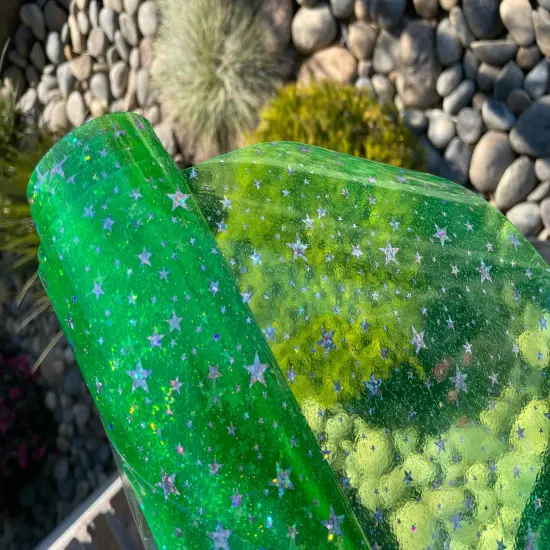 Lime Green Holographic Star Glitter Jelly Vinyl {1}