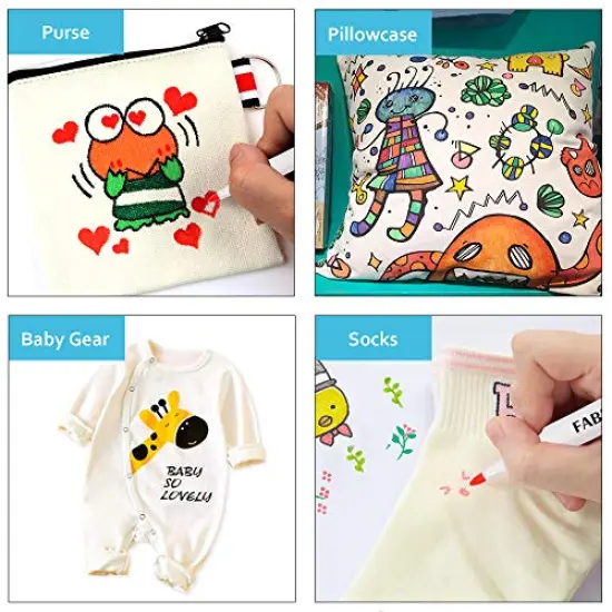 36 Colors Fabric Markers, Permanent Fabric Pens for Writing Painting on T-Shirts Clothes Sneakers Canvas, Child Safe & Non-Toxic for Kids Adults {5}