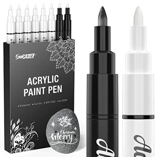 8 PackWhite Paint Pen, 0.7mm Acrylic Paint Pens Acrylic Markers 6 White 2 Black Paint Pens for Rock Painting Wood Canvas Glass Metallic Ceramic Tire Graffiti Paper Drawing, Extra Fine Tip Opaque Ink {1}