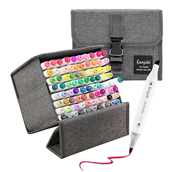 Alcohol Brush Markers 80 colors,Brush & Chisel Dual Tip Permanent Artist Sketch Marker Pens,with Carrying Case and Sketchbook {2}
