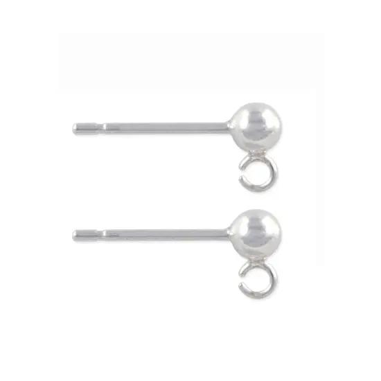 JewelrySupply Sterling Silver 3mm Ball Post Earrings with Open Ring (1 Pair of Sterling Silver Earrings) {1}
