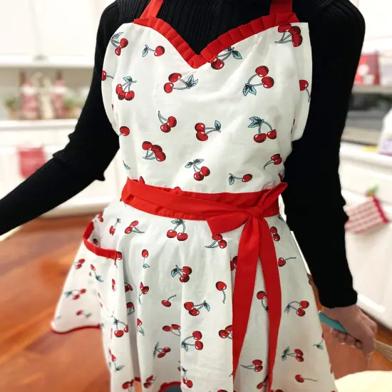 Wrapables Adjustable Flirty Hostess Apron, Sweet Cherries {1}