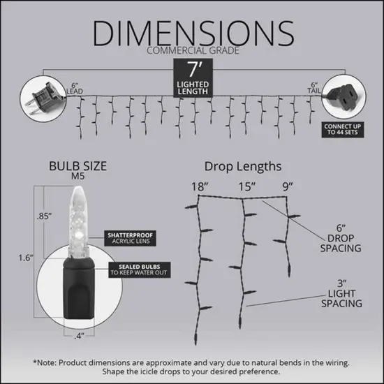 70 Cool White Twinkle M5 LED Icicle Light Set with White Wire {5}
