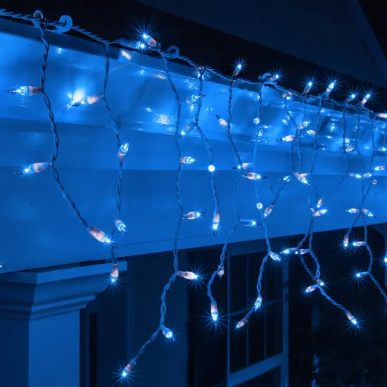 150 Blue Mini Icicle Light Set, White Wire {1}