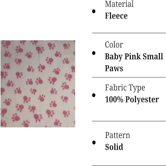 FabricLA Fleece Fabric by The Yard 72"X60" Inch Wide Polar Fleece Soft, Blanket, - Baby Pink Small Paws - 2 Yards {2}
