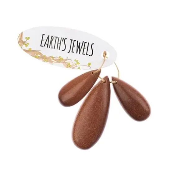 Earth's Jewels Semi-Precious Natural Gold Sandstone Teardrop Pendants, 3pcs {1}