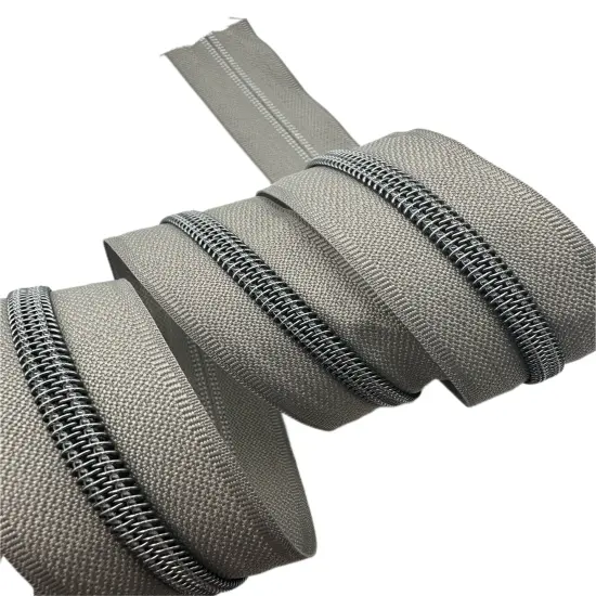 Grey Tape with Gun Metal Teeth Zipper Tape {1}