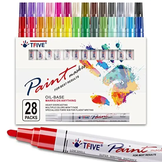 28 Color Paint Markers Pens Set, Oil-Based Permanent Paint Marker, Medium Tip, Quick Dry and Waterproof Paint Pen for Rock Painting, Ceramic, Wood, Fabric, Plastic, Canvas, Glass, Mugs, Scrapbooking {2}