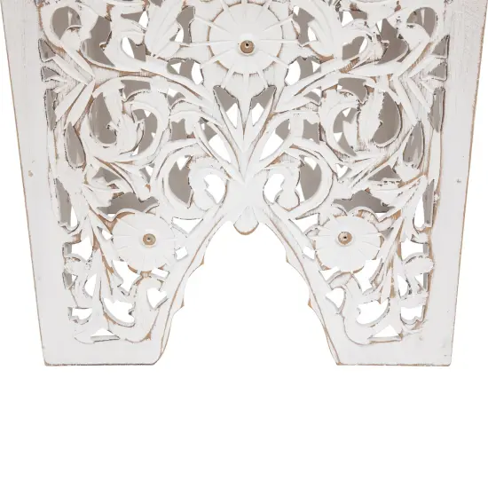 Northlight Set of 2 Antique White Square Stackable Nesting Side Table and Stool 16" {7}