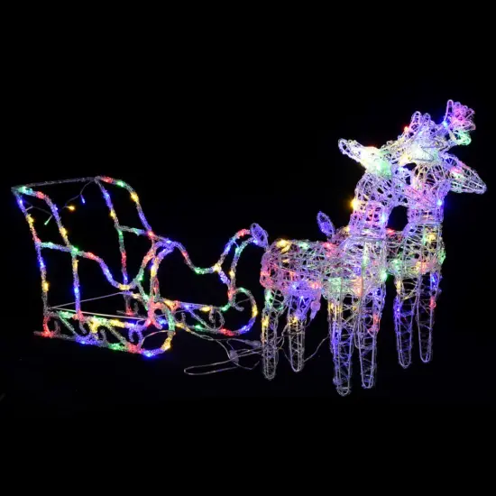 Reindeers & Sleigh Christmas Decoration 160 LEDs 51.2" Acrylic Multicolour {2}