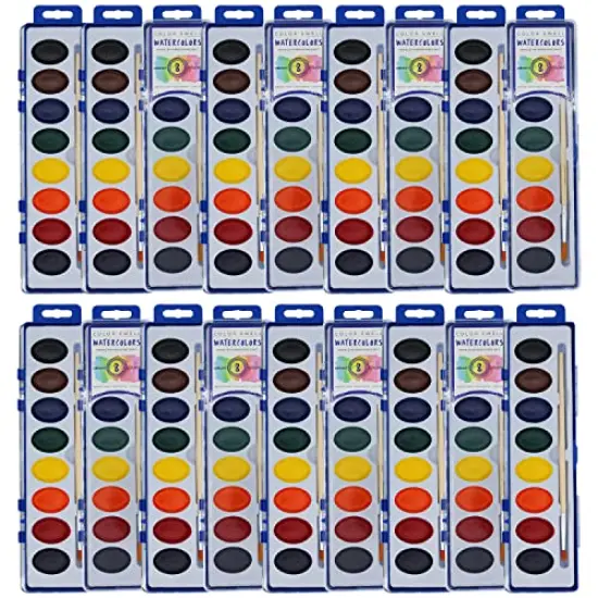 Bulk 18 Packs of Watercolor Paint with Wood Brushes 8 Washable Colors for Kids, Families, Classrooms, Parties, All Ages {1}