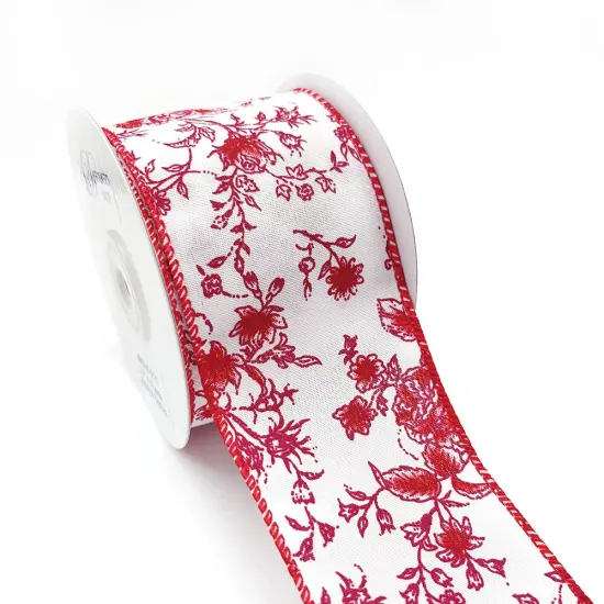 Designer’s Shop Rose Floral wired edge ribbon, 2.5” x 10 yard, Holiday and Wedding Ribbons Red {1}
