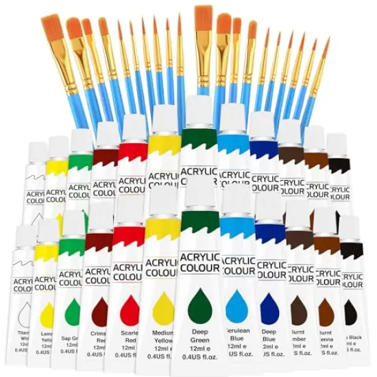 2 Pack Acrylic Paint Set 12 Colors,20 Paint Brushes,24 Paints for Adults,Kids,Beginner,Professional Artists,Non-Toxic Craft Paint kit for Paper,Canvas,Rock,Wood,Ceramic,Fabric Vibran {1}