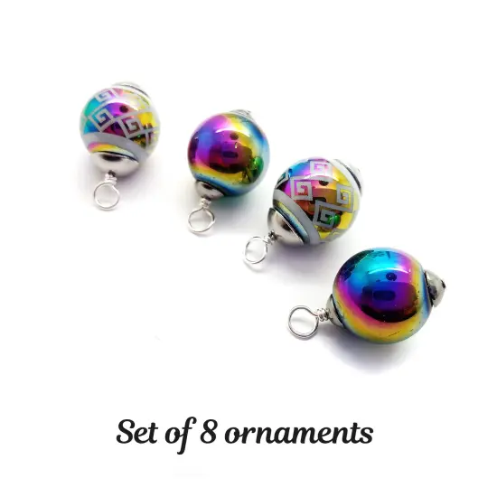 Miniature Christmas Ornaments, 8 pcs with Hooks, Pretty Rainbow Metallic Glass Balls, Adorabilities {1}