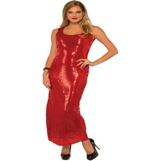 Women's Long Sultry Red Sequin Dress Costume {1}