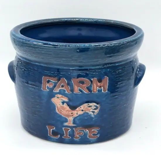 Farm Life Crock Planter - SMALL Blues Dark Gray {4}