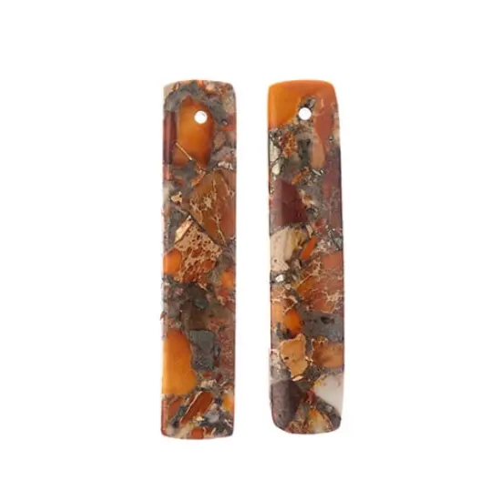 Earth's Jewels Semi-Precious 10x46mm Synthetic Imperial Jasper Orange Rectangle Pendants, 2pcs {2}