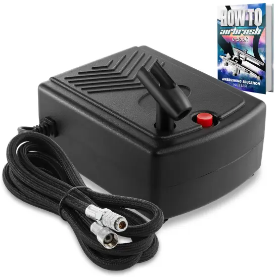 PointZero Mini Airbrush Compressor with Holder and 6 Ft. Hose - Quiet Portable Air Pump {1}
