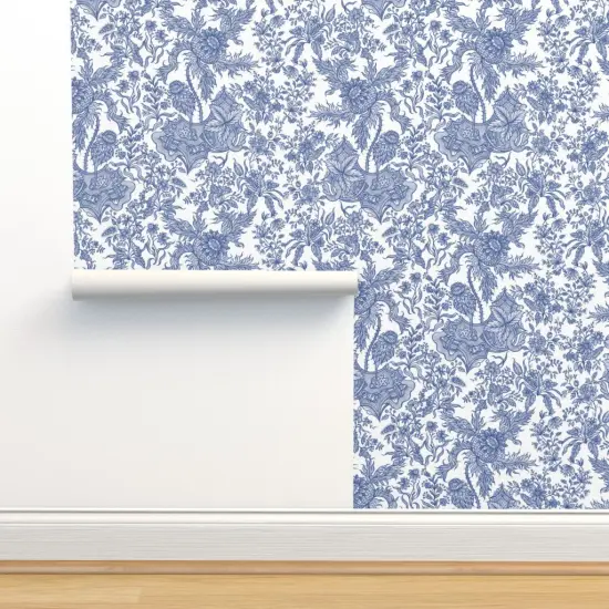 Pre-Pasted Wallpaper 2FT Wide Chintz Floral Blue White Vintage Style Traditional Cobalt Chinoiserie Custom Pre-pasted Wallpaper by Spoonflower {2}